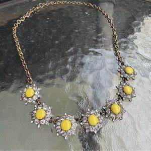J.Crew Factory Sunburst Necklace Yellow Rhinestone Gold Tone Chain